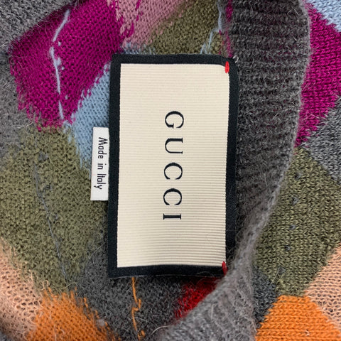 GUCCI Taille S Pull à col rond en mélange de mohair carré tricoté multicolore