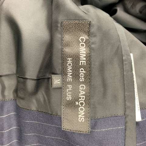 COMME des GARCONS HOMME PLUS Size M Navy Stripe Ruffle Cut Out Notch Lapel Coat