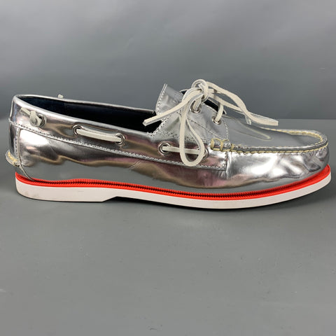 POLO by RALPH LAUREN Size 11.5 Silver White Boat Shoe Loafers