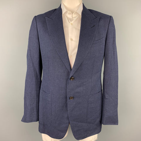 TOM FORD Size 42 Navy Woven Linen Blend Peak Lapel Sport Coat