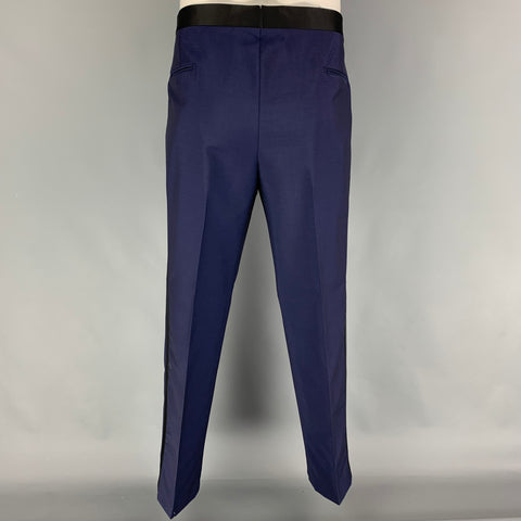 HOLLAND & SHERRY Size 48 Navy Black Shawl Collar Tuxedo Suit