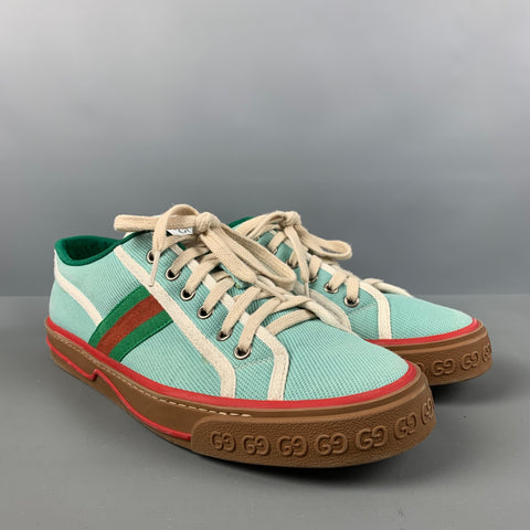 GUCCI Size 9 Blue Green Red Color Block Cotton Low Top Sneakers