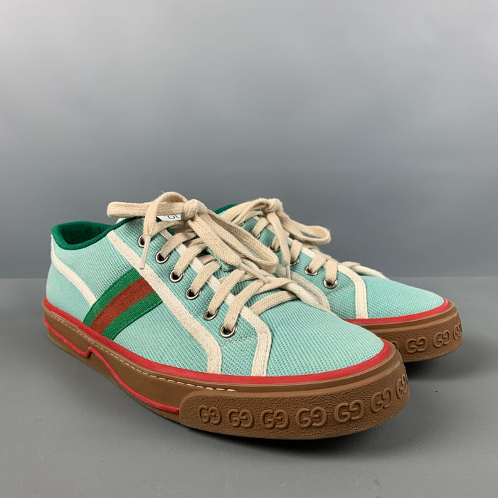 GUCCI Size 9 Blue Green Red Color Block Cotton Low Top Sneakers