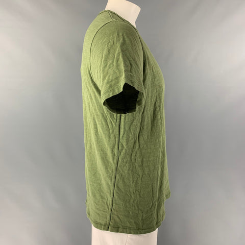 RAG & BONE Size L Olive Textured Cotton Crew-Neck T-shirt