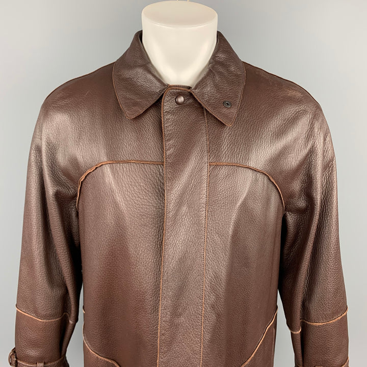 BOTTEGA VENETA Taille 38 Manteau à boutons-pression cachés en cuir marron