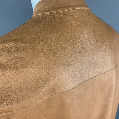 MIU MIU Size S Tan Textured Leather High Collar FLap Pocket Jacket