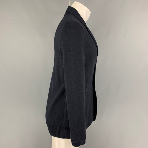 JIL SANDER Size S Navy Knitted Wool Notch Lapel Jacket