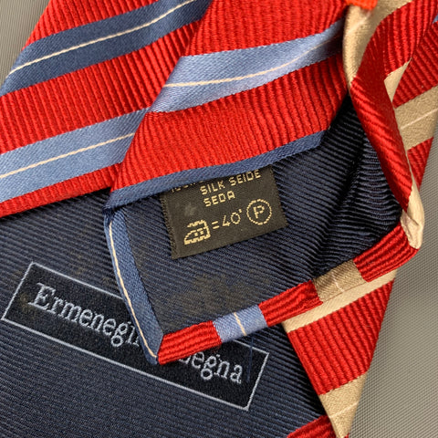 ERMENEGILDO ZEGNA Red Blue White Diagonal Stripe Silk Tie