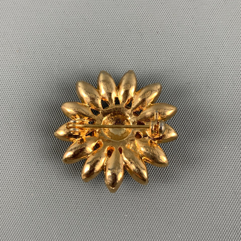 VINTAGE Broche Fleur Strass Or Noir