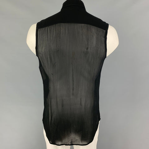 JOHN RICHMOND Size L Black See-Through Rayon Sleeveless Shirt