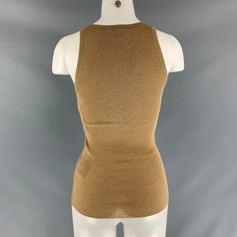 RALPH LAUREN Size S Gold Cotton Blend Ribbed T-Shirt