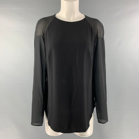RALPH LAUREN Talla 8 Blusa negra de manga larga de viscosa y acetato