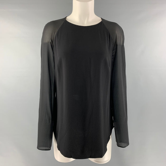 RALPH LAUREN Size 8 Black Viscose &  Acetate Solid Long Sleeve Blouse