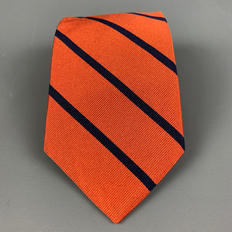 BROOKS BROTHERS Orange & Navy Stripe Silk Tie
