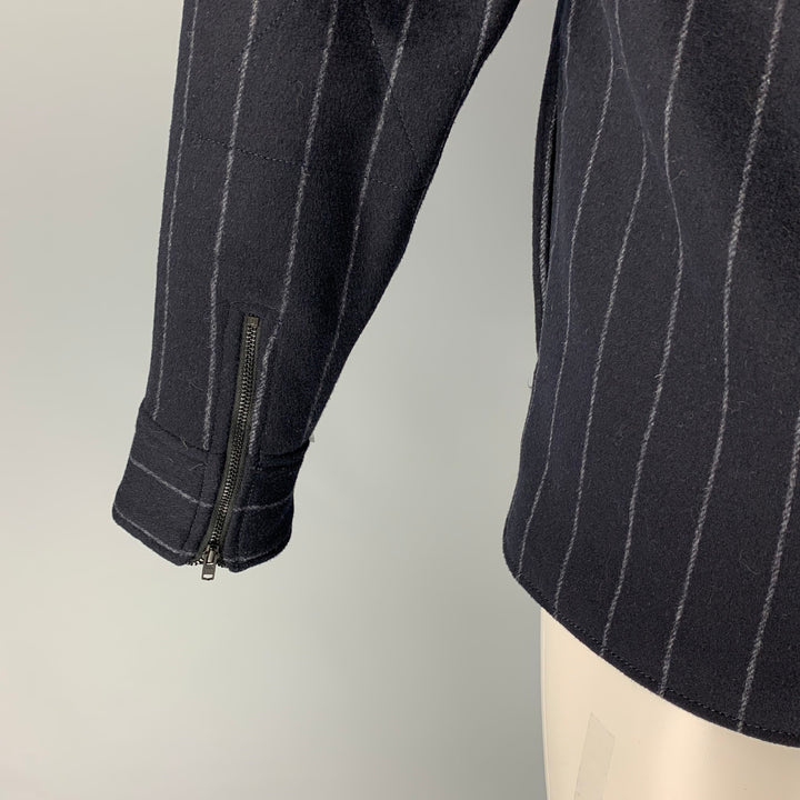 CALIBRATE Size S Navy Grey Chalkstripe Wool Blend Snaps Jacket