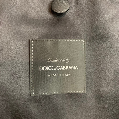 DOLCE & GABBANA Size 44 Regular Black & Gold Jacquard Polyester Blend Shawl Collar Sport Coat