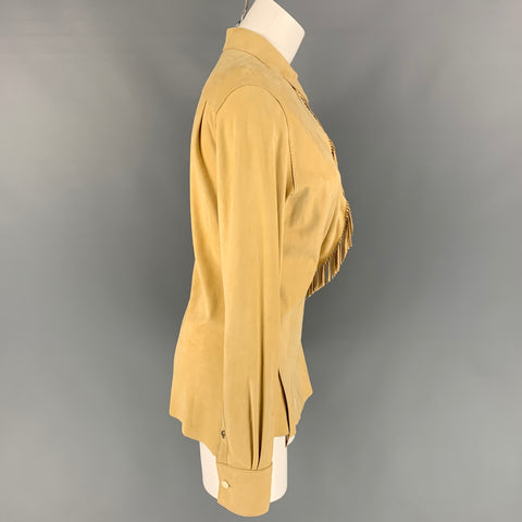 HERMES Taille 6 Blouse en daim beige perforé faux portefeuille