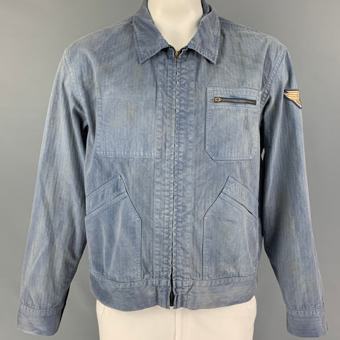 RRL by RALPH LAUREN Size XL Light Blue Washed Cotton Zip Up Jacket