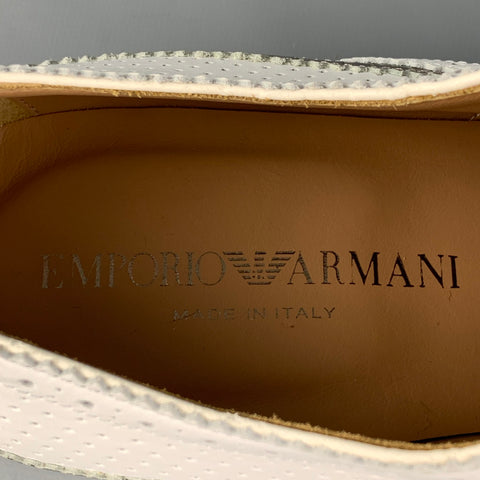 EMPORIO ARMANI Size 10 White Metallic Perforated Leather Spectator Lace Up Shoes