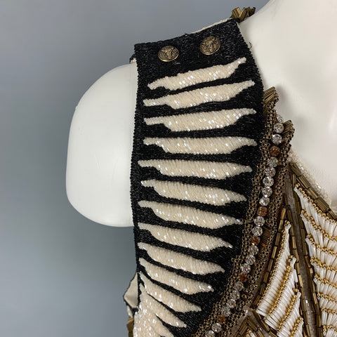 BALMAIN SS 2012 Size 8 White Black Gold Silk Beaded Sleeveless Dress Top
