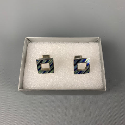 PINK Silver Blue Green Stripe Metal Cuff Links