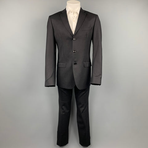 D&G by DOLCE & GABBANA Size 40 Regular Black Stripe Wool Blend Notch Lapel Suit