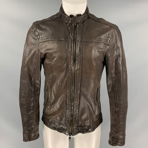 ALLSAINTS Size S Brown Distressed Leather Zip Up Jacket