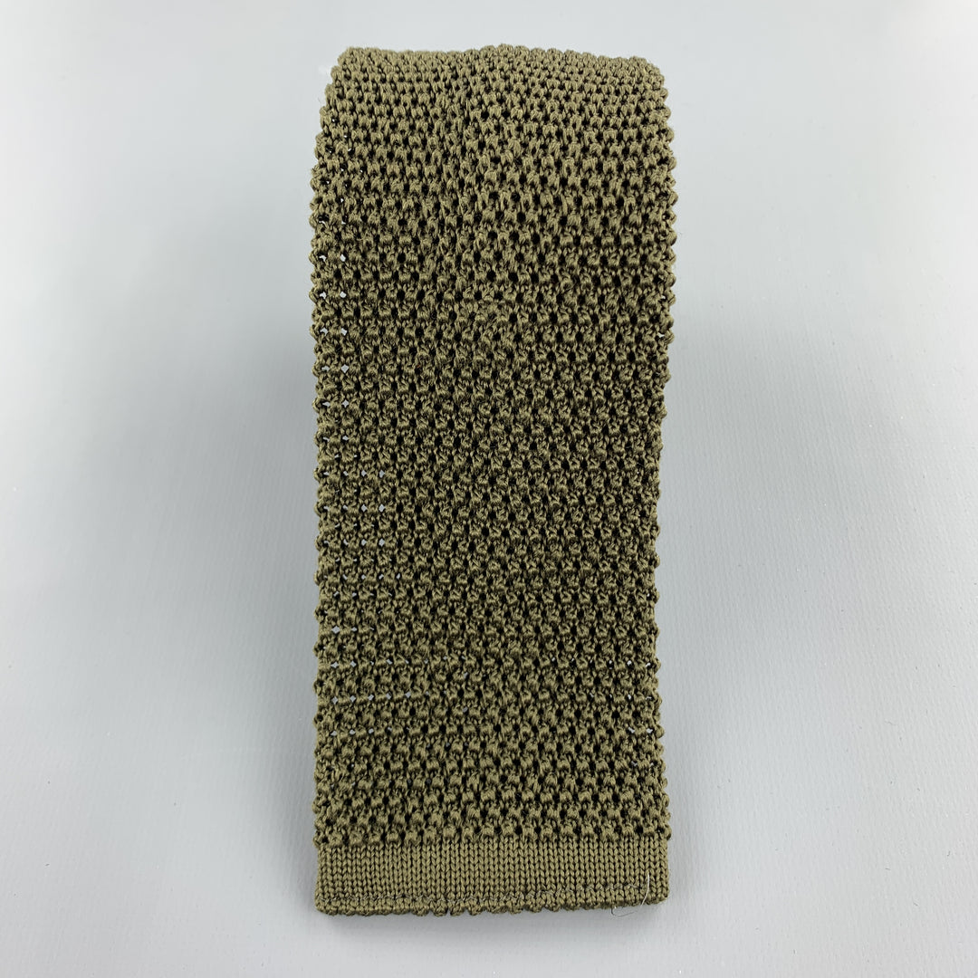 LOCK & CO LONDON Olive Silk Textured Knit Tie
