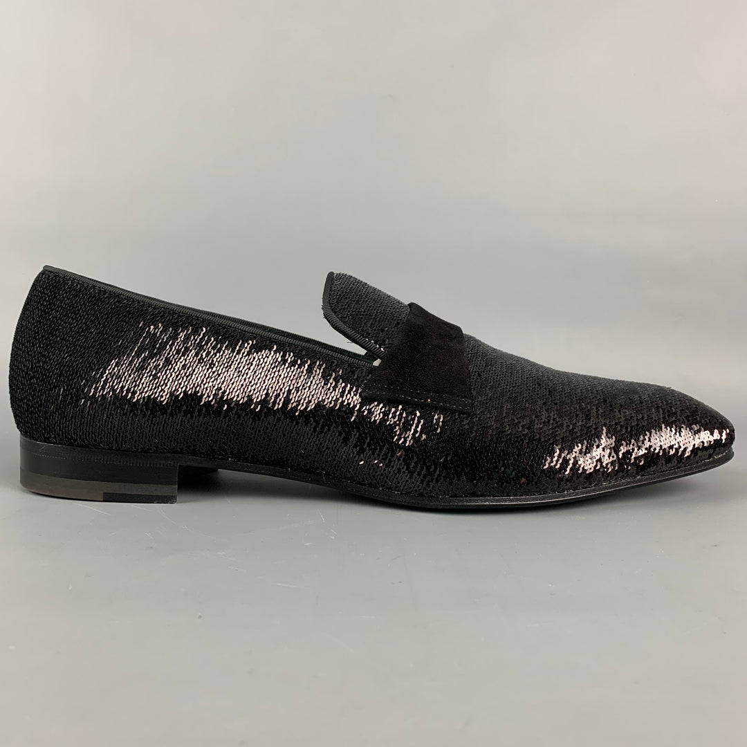 PAUL STUART Size 10.5 Black Sequined Suede Evening Loafers