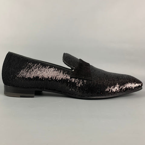 PAUL STUART Size 10.5 Black Sequined Suede Evening Loafers