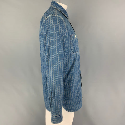 RRL by RALPH LAUREN Size L Blue Beige Print Cotton Button Up Long Sleeve Shirt