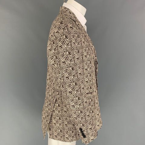 TODD SNYDER Size 38 Regular Beige Brown Print Cotton Linen Sport Coat