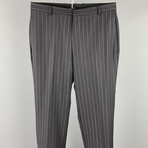 GUCCI Size 38 Regular Black Stripe Wool Notch Lapel Suit