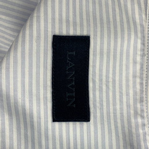 LANVIN Size M Light Blue & White Stripe Cotton Button Down Long Sleeve Shirt