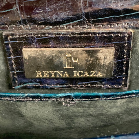 REYNA ICAZA Black Alligator Leather Camden Clutch