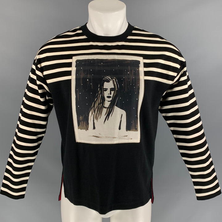 MARC by MARC JACOBS Size S Black & White Stripe Cotton Blend Crew-Neck Pullover