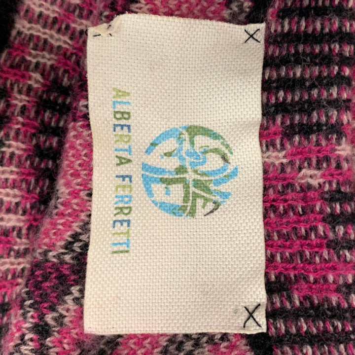 ALBERTA FERRETTI Talla 4 Vestido de manga larga con estampado animal de lana virgen negro rosa