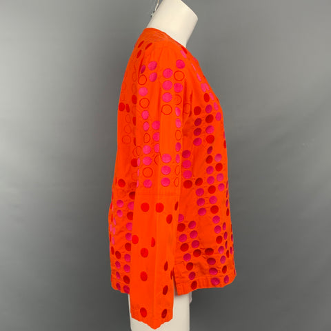 ALPANA BAWA Taille M Blouse en coton imprimé pois orange et fuchsia