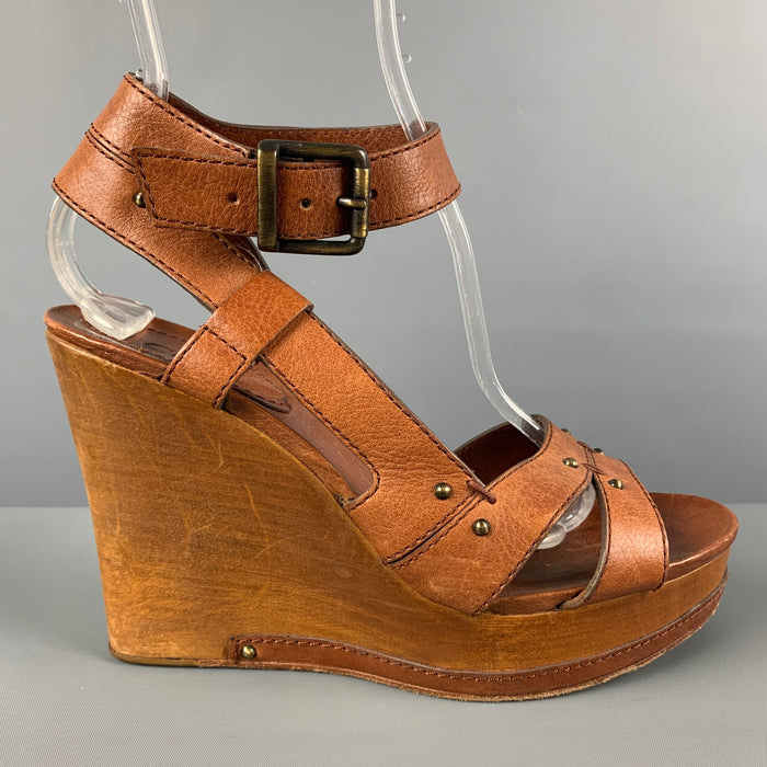 CHLOE Size 8 Tan Leather Platform Sandals