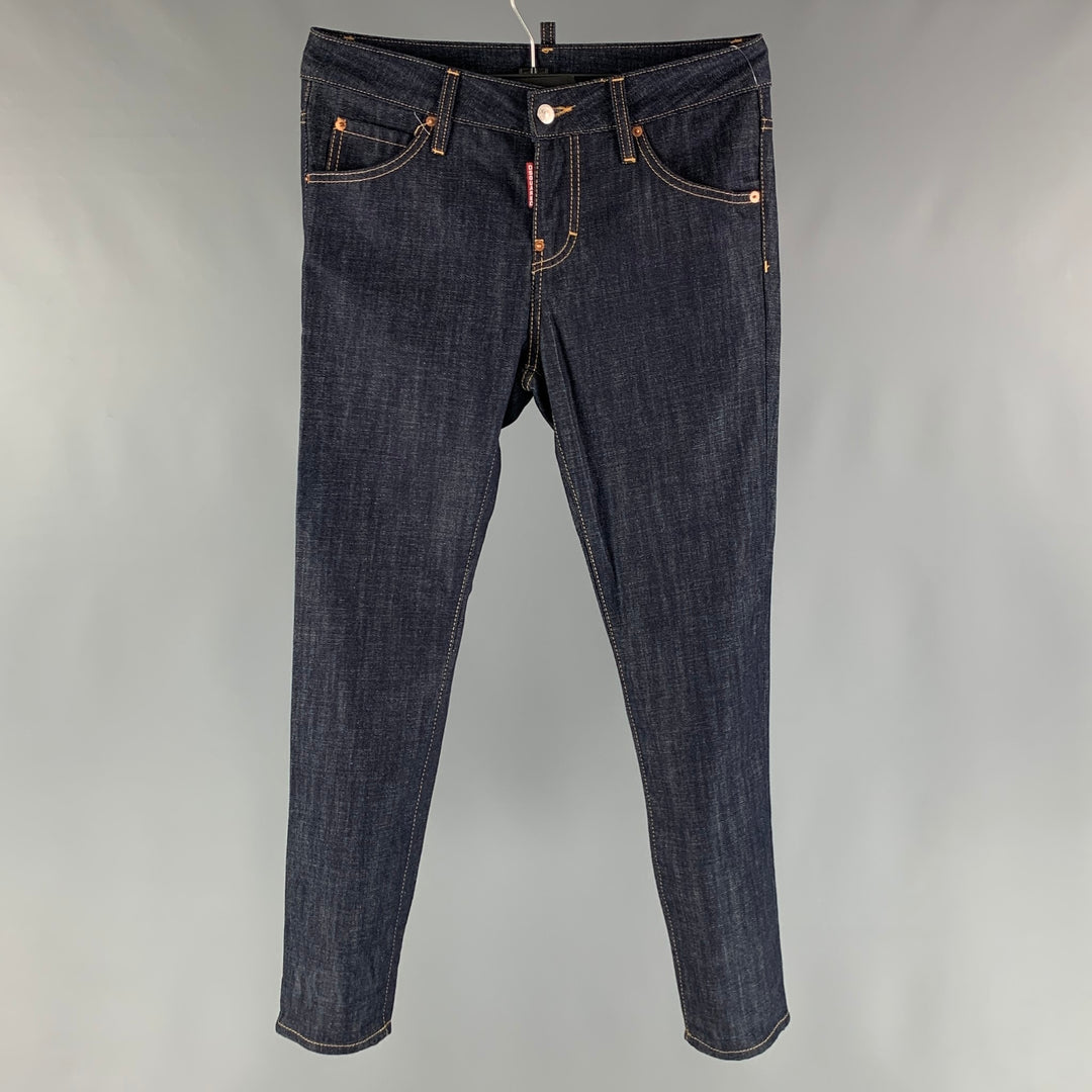 DSQUARED2 Size 4 Navy Cotton Contrast Stitch Button Fly Jeans