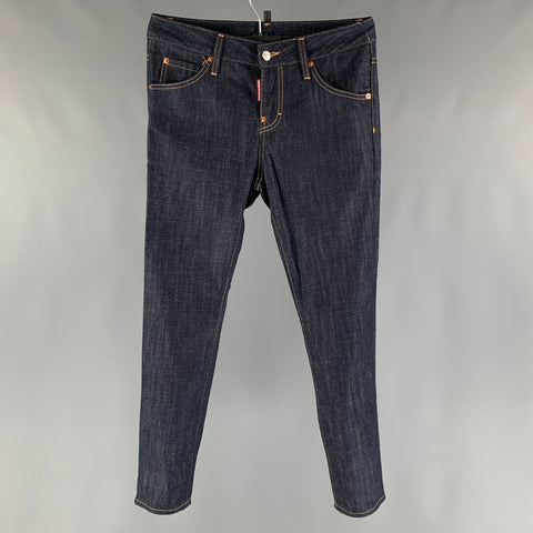 DSQUARED2 Size 4 Navy Cotton Contrast Stitch Button Fly Jeans