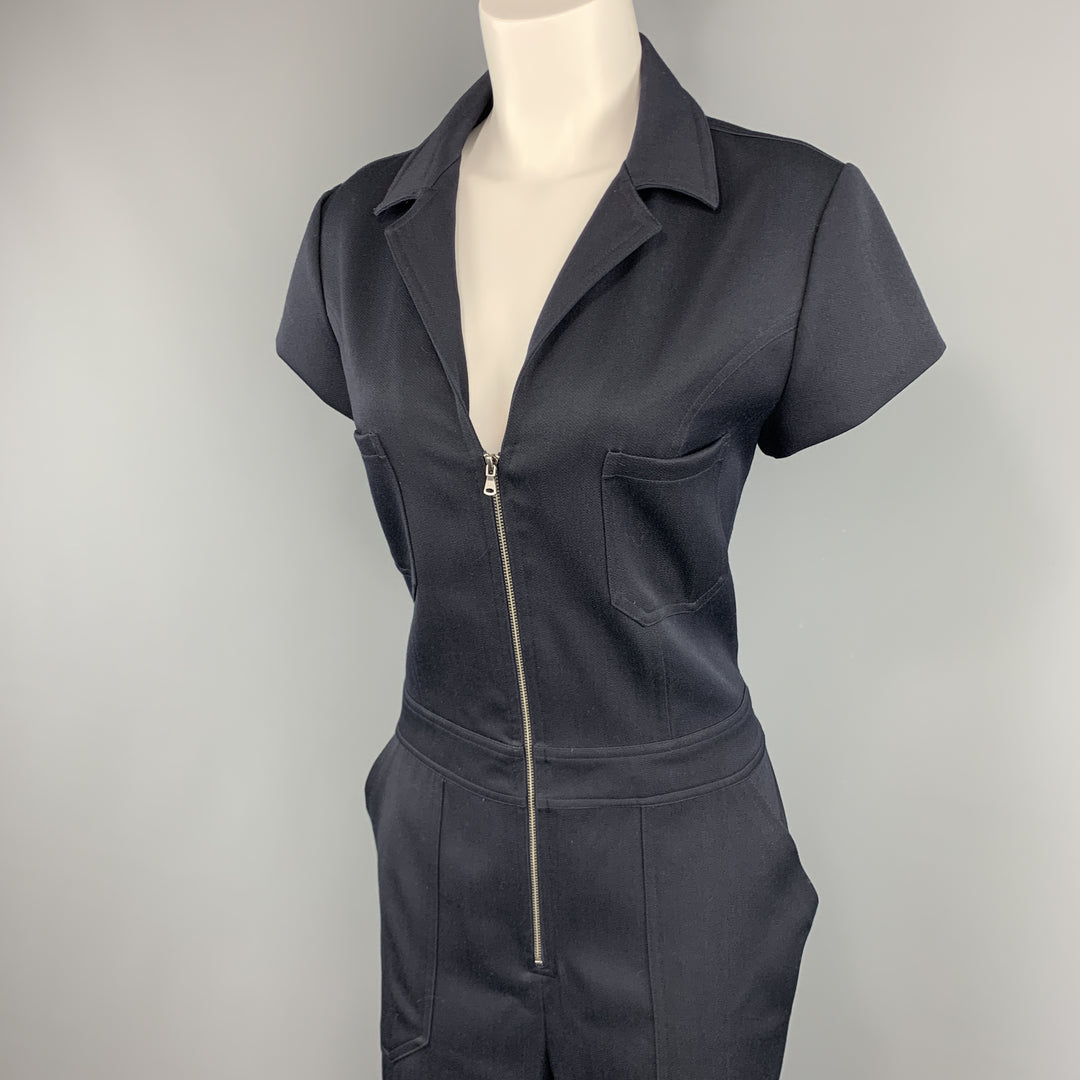 L'AGENCE Size 8 Navy Collared Cap Sleeve Wide Leg Jumpsuit