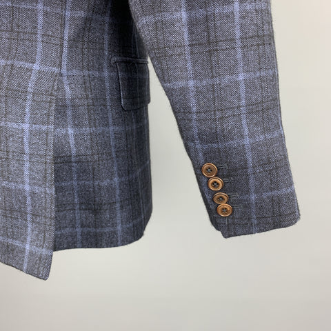 CARSON STREET Size 38 Navy Plaid Wool Blend Notch Lapel Sport Coat