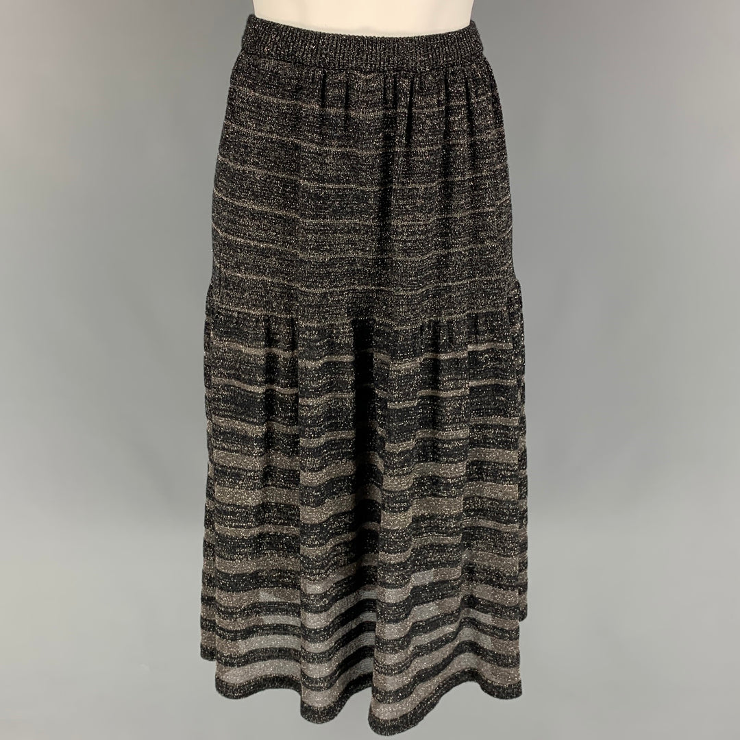 KENZO Size S Black Acrylic Blend Stripe Elastic Waistband Mid-Calf Skirt