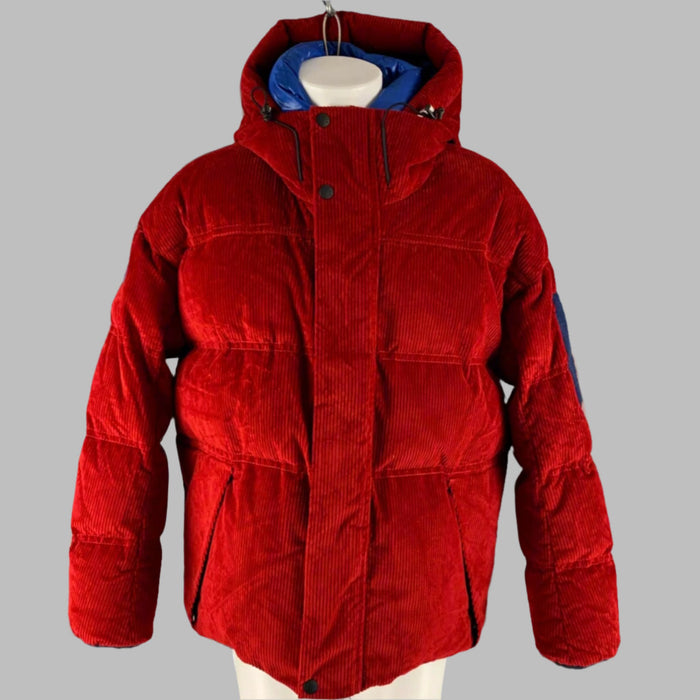MONCLER GRENOBLE  Size XL Red Corduroy Cotton Hooded Jacket