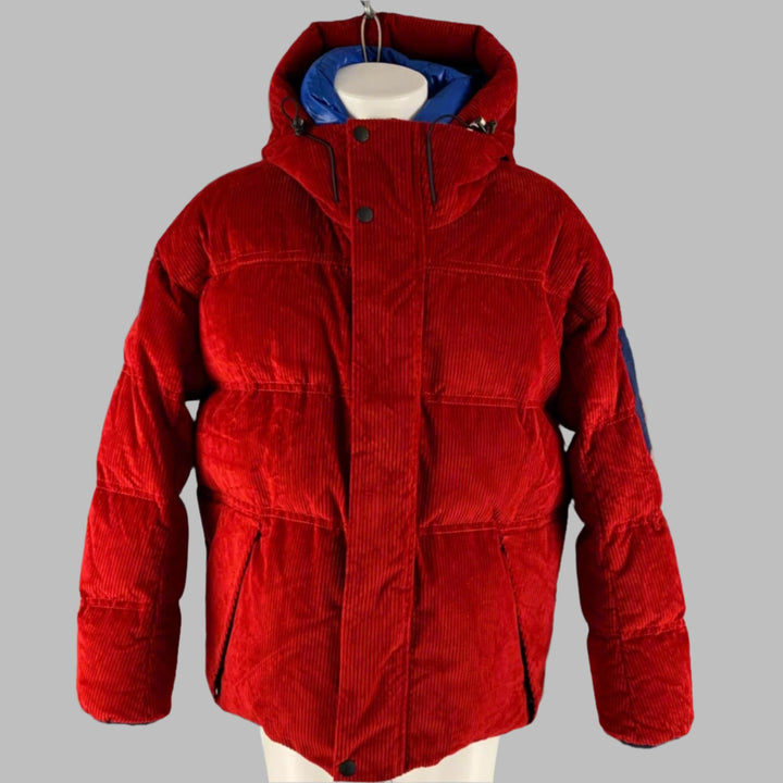 MONCLER GRENOBLE  Size XL Red Corduroy Cotton Hooded Jacket