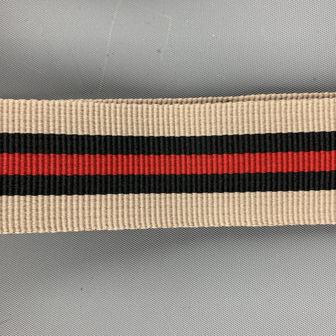 BILL BLASS Stripe Taupe & Red Leather Trim Elastic Suspenders
