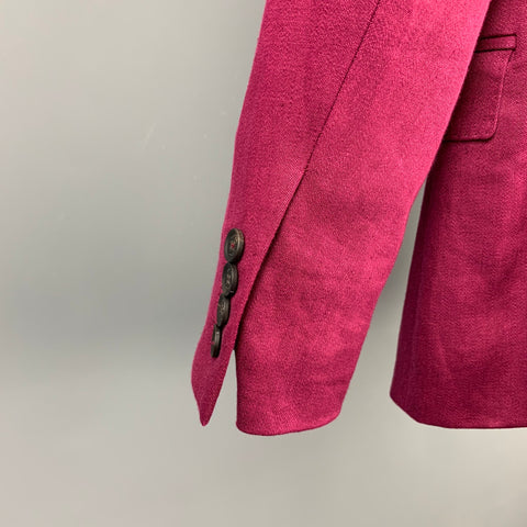 BURBERRY PRORSUM S/S 15 Size 34 Burgundy Linen Notch Lapel Suit