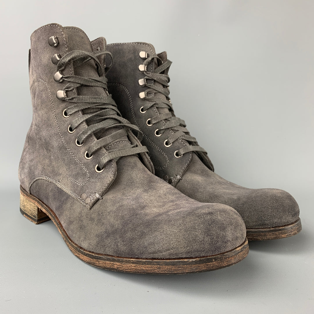 JOHN VARVATOS Size 10 Grey Suede Lace Up Ankle Boots