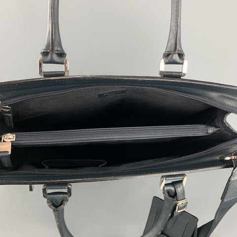 SERAPIAN Textured Navy Leather Top Handles Satchel Tote